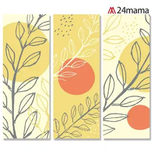 【24mama 掛畫】三聯式 油畫布 樹葉 簡單 現代 插圖 風格 無框畫-30x80cm(春天葉子)