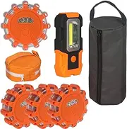 Led Lights for Cars - Emergency Light Kit - Traffic Road Flares - Roadside Emergency Flashlight - Pack of 4 Magnetic Led Lights + Super Bright Led Work - Waterproof & Heavy-Duty 2019 Design 4 Flares + 1 Bright Flash Light Orange