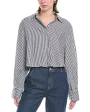 SIMKHAI Renata Striped Cropped Button-Down Shirt