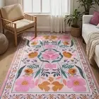 Pink Rug Boho Area Rug 5x7, Washable Soft Pink Rugs for Bedroom Girls Nursery...