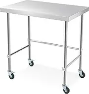 Stainless Steel Table Without Bottom Shelf 36x24 Inch with Wheels, Commercial Home Kitchen Prep Work Table with Open Base