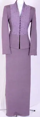 ST.JOHN Womens Knit Purple Sequins Studs Rhinestone Jacket & NWT Skirt Sz 6-8