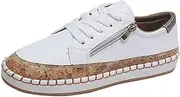 [Gikleihwy] Walking Shoes for Women Slip Ons Fashion New Loafers Breathable Hollow-Out Lazy Round Toe Sneakers Breathe Canvas Comfort Beach Shoes Flat(White,6 US)