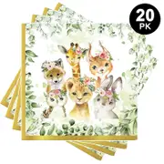 Wild One Jungle Animals Theme Luncheon Napkins 20PK - Kids Birthday Party Tableware