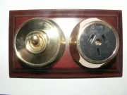 federation polished brass power point,outlet,switch socket on cedar wood block
