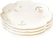 Bicuzat Embossed Flower Pattern Ceramic Seasoning Dishes Sauce Dishes Sushi Dipping Bowls Appetizer Plates Dessert Plates Food Serving Dishes for Kitchen, Tabletop, 4 PCS, 6 Inch