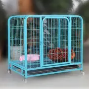 38" 4 Wheels Pet Dog Cage Crate Kennel Cat Collapsible Large Metal Cages Blue