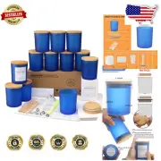 Bulk Candle Making Kit: 12 Frosted Blue 10oz Glass Jars & Complete Accessories