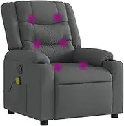 vidaXL Dark Grey Manual Recline Massage Chair - Fabric Single Sofa Armchair with Cup Holders, Vibration Points, Comfy Padding for Living Room