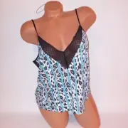 Victoria Secret Camisole Tank Top Leopard Animal Print Black White Blue Lace