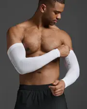 Flex Compression Arm Sleeves, 2XU, XL, White/Grey, Unisex