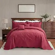 Blythease Oversized King Bedspread, Paisley Pattern Design, Lightweight Bedding Cover, Reversible, 5 Piece, 100% Microfiber, King/Cal King, Wine Red