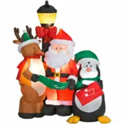6 Ft Caroling Santa Reindeer Penguin Lamp Post Scene Airblown Inflatable Lighted