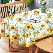 Oval Sunflower Tablecloth, Yellow Sunflower Tablecloth 60 X 84, Wrinkle Resistan