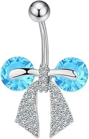 [Niaspi] 14G CZ Bowknot Belly Button Rings for Women 316L Surgical Steel Belly Navel Barbell Ring Cute Body Piercing Jewelry, 14g, Stainless Steel, no gemstone