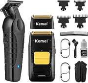 KEMEI Professional Hair Trimmer for Men Cordless, Foil Shaver with Replacement Heads & Nets, Zero Gapped Hair Clippers with T Blade, Electric Head Shavers for Bald Men, KM 2299, KM 1102