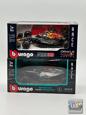 Burago George Russell #63 AMG Mercedes 1 Formula 1 F1 & RB18 Max Verstappen #1