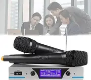GCLCPAEN KaraokePro Portable Karaoke Microphone Mixer Set, 2-Channel Wireless Microphones, Dynamic Microphone, LED Display, 50-100m Range, Anti-Howling, Karaoke, Church, Singing, Wedding, Meeting