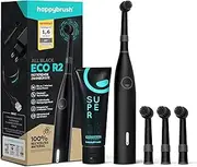 happybrush® Electric Toothbrush Eco R2 - Sustainable Rotating Toothbrush with Power Battery Including 3 Replacement Toothbrush Heads and Toothpaste - AllBlack