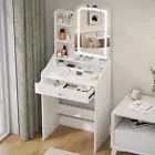 White Dressing Table with Dimmable LED Mirror Makeup Vanity Desk with Storage