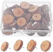 CANIGHT 40 Pcs Wooden Push Pins Decorative Flat Head Thumb Tacks for Cork Boards Map Marking Notes and Memo Display for Office Home and School Use