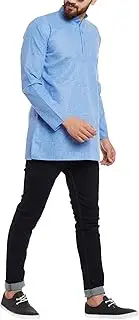 [Sojanya] Men's Short Kurta Cotton Linen Blend, Blue, M