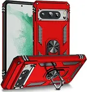 Cavor for Google Pixel 8 pro Case (6.7") TPU Case PC Bumper 360° Rotation Ring Holder Kickstand Back Cover [Work with Magnetic Car Mount] Shockproof Protective Cover-Red
