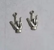 BULK Sign Language Charms Pendants Antiqued Silver ASL Hand Charms 50pcs