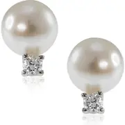CZ by Kenneth Jay Lane 8mm Freshwater Pearl & CZ Stud Earrings in White/clear/silver at Nordstrom One Size