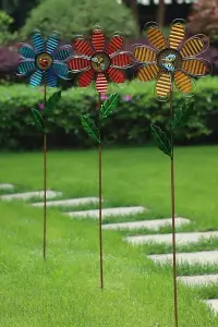 在飛比找松果購物優惠-戶外庭院花園擺飾鄉村風格鐵藝風車旋轉花朵裝飾 (1.9折)