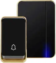 Waterproof Wireless Doorbell, AURTEC Door Chime Kit with 1 Press Self-Powered Transmitter & 1 Plug-in Receiver, No Battery Required, 4 Volume Levels, 51 Chimes, Black