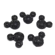 40 Black Flatback Resin Dotted Rhinestone Gems Mouse Face Cabochon 24X20mm