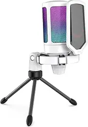 FIFINE USB Microphone Gaming, RGB Capacitor Microphone for PC PS5, with Silence Button, Shockproof Mount, Tripod Stand, Pop Filter, for Streaming Discord Twitch Podcasts Videos – A6W