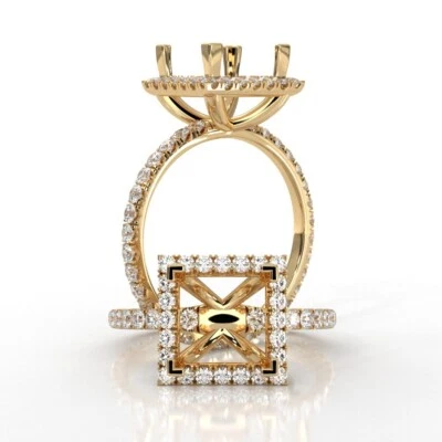 Princess Shape Semi Mount Diamond Engagement Proposed Ring 14k Yellow Gold 1Ctw