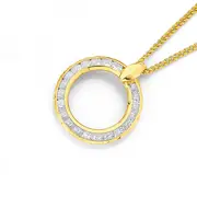 9ct Gold, Cubic Zirconia Open Circle Pendant in Clear