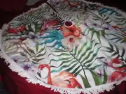 TROPICAL PINK FLAMINGO CHRISTMAS TREE SKIRT 5 FT ROUND ONLY TWO WITH WHITE TRIM