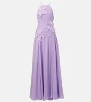 [Leo Lin] Leo Lin Amaya floral-appliqué gathered gown UK 16 purple