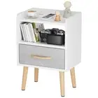 White Night Stand with Drawer Mid Century Modern Bedside Table Sturdy Wood