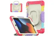 WASSUP iPad 9th/8th/7th Gen 10.2 inch Rotatable Handle Ring Folding Stand Case with Screen Protector-RainbowRed
