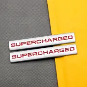 2Pcs Silver & Red Metal Supercharged Emblem Car Turbo Engine Badge V6 V8 Sticker (for: Ford)