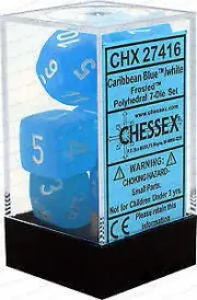 D7-Die Set Dice Frosted Polyhedral Caribbean Blue/White (7 Dice in Display)