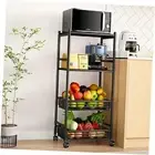 Kitchen Microwave Stand Shelf - 4 Tiers Metal Bakers Rack with Casters, Coffee