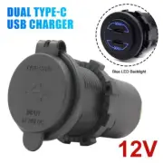 DUAL USB C Type-C Charger BLUE LED Flush Mount Round 12v Power Outlet Socket 1pc