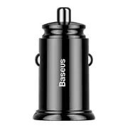 30W Circle Shape USB + Type-C / USB-C Dual QC3.0 Plastic Car Charger (Black)