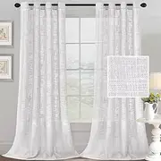 H.VERSAILTEX Linen Curtains for Living Room Sheer Curtains Natural Linen Blended Linen Textured Curtains Light Filtering Eyelet Curtains Bedroom Burlap Curtains 2 Panel, W132cm x D243cm, White