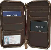 [POLARE ORIGINAL] Polare Full Grain Leather Family Passport Holder Travel Wallet and Documents Organizer RFID Blocking Case Fits 6 Passports, Dark Brown, Retro