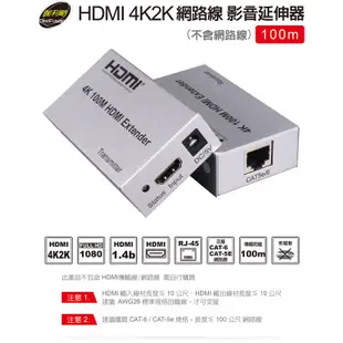 伽利略 HDMI 4K2K 網路線 影音延伸器100m(不含網路線) HDR4100