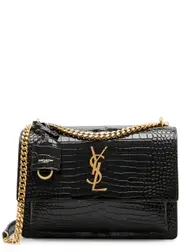 Saint Laurent Sunset Crocodile-effect Patent Leather Shoulder bag - Black ONE SIZE