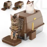 Stainless Steel Litter Box with Lid, XL Litter Boxes for Big Cats and Multiple C