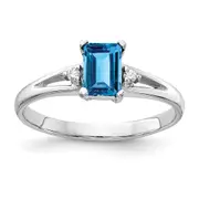 14k White Gold 6x4mm Emerald Cut Blue Topaz A Real Diamond ring
